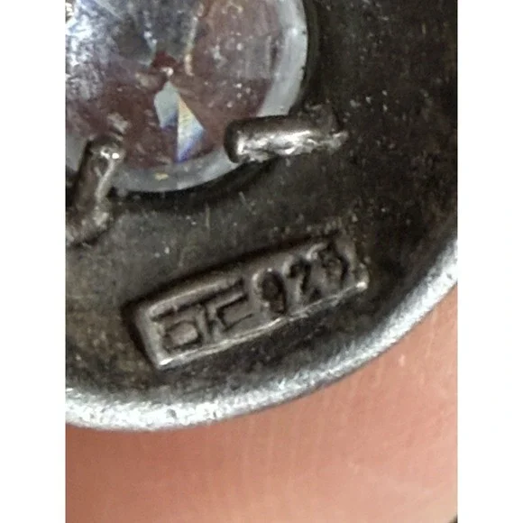 Vintage Dangle Earrings Sterling Silver 925 Clear Round Patina Marked oTc - Picture 3 of 5